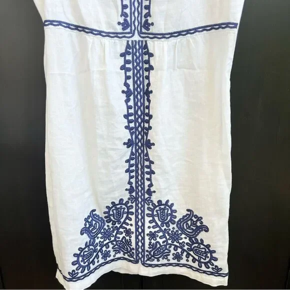 Boden Bea Linen Embroidered Dress - Cabin Blue Ticking Stripe Size US 2 (2R) - Picture 12 of 16